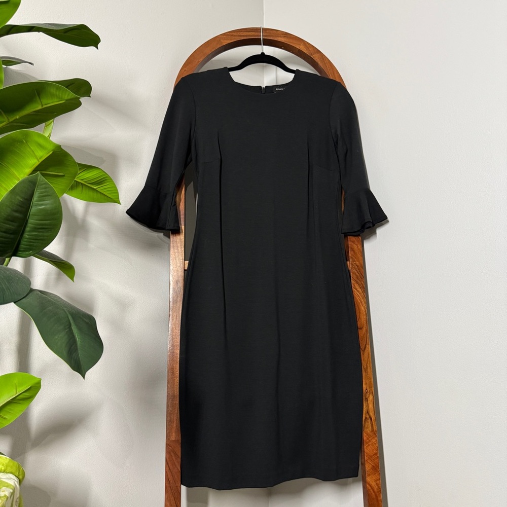 Banana Republic 4 Black Ponte Knit Ruffle Sleeve Sheath Dress NEW